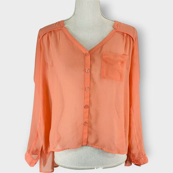 Silence + Noise Urban Outfitters Sheer Button Down Blouse Long Sleeve Peach XS - Picture 10 of 10